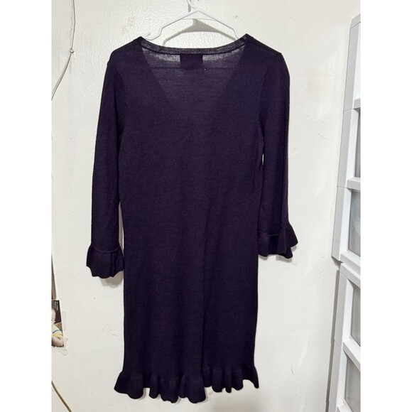 Cynthia Rowley 100% Merino Wool Sweater Dress Purple Size M Ruffle Hem & Sleeves - Picture 3 of 3